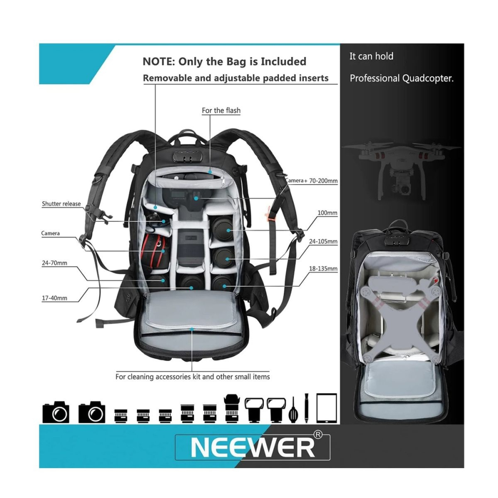 Pachet cu 2 baterii NP-F970 6600mAh, incarcator rapid dual USB-C, NEEWER, rucsac foto profesional si mini trepied inclus [18]