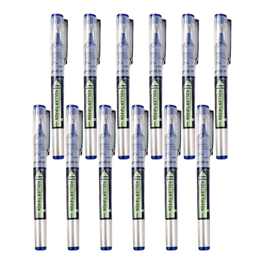 Pachet economic 12 pixuri cu cerneala albastra, varf V-tip 0.5 mm, corp transparent, scriere precisa si confortabila, 13.2 cm [3]