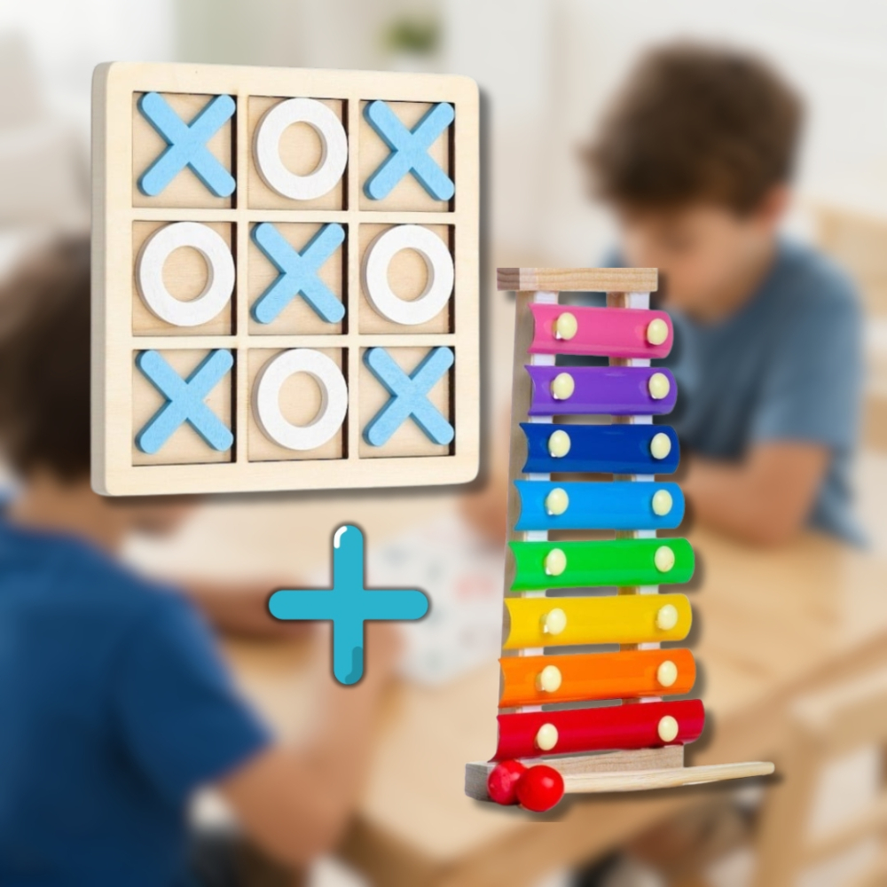 Pachet educativ din lemn pentru copii – xilofon si joc X si 0 [2]