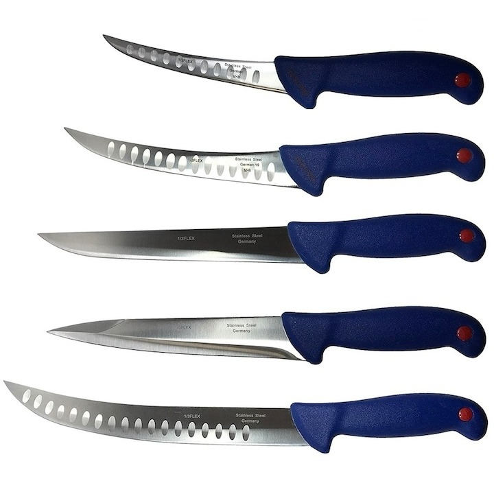 Pachet profesional pentru macelarie, dezosat, injunghiat, transat, filetat, 5 cutite
