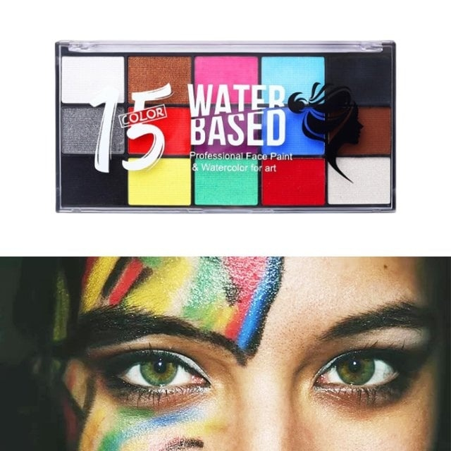 Paleta compacta pentru pictura pe fata si corp cu 15 culori pe baza de apa, activare rapida cu apa, pentru machiaj artistic si joaca creativa, multicolor [9]