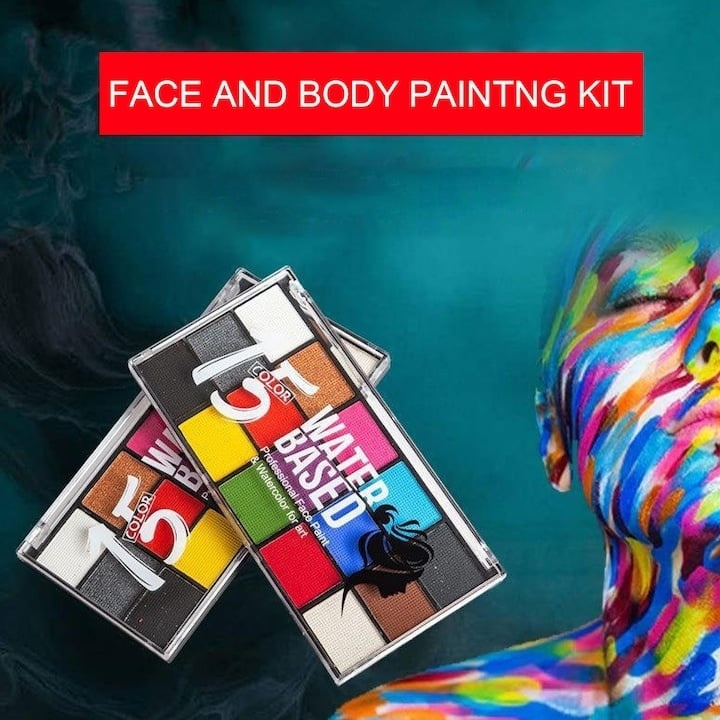 Paleta compacta pentru pictura pe fata si corp cu 15 culori pe baza de apa, activare rapida cu apa, pentru machiaj artistic si joaca creativa, multicolor [11]
