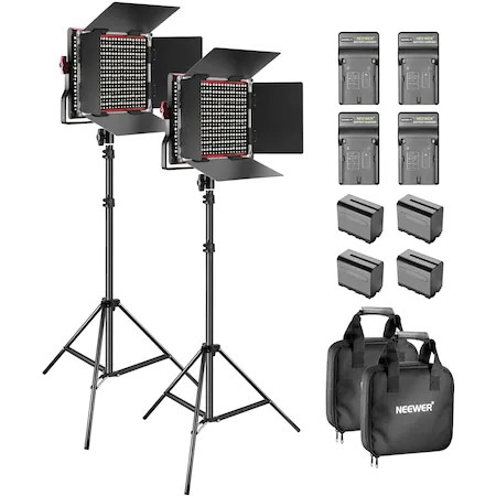 Kit 2 Panouri Neewer Bi Color 660 LED,trepiezi 200 cm,4 baterii + 4 incarcatori,2 gentute transport