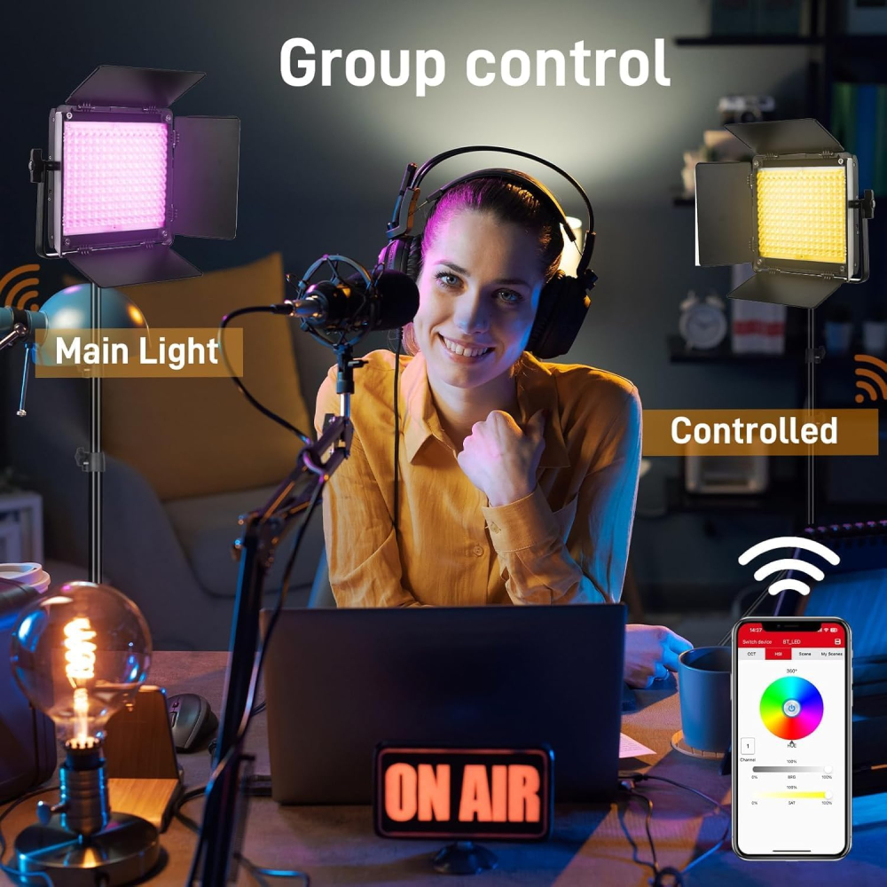 Panou LED RGB profesional GVM 800D III cu stativ inclus, 19500 Lux/0.5 m, 3200K-5600K, CRI97+, Bluetooth, 20 efecte speciale, pentru studio foto si video [4]