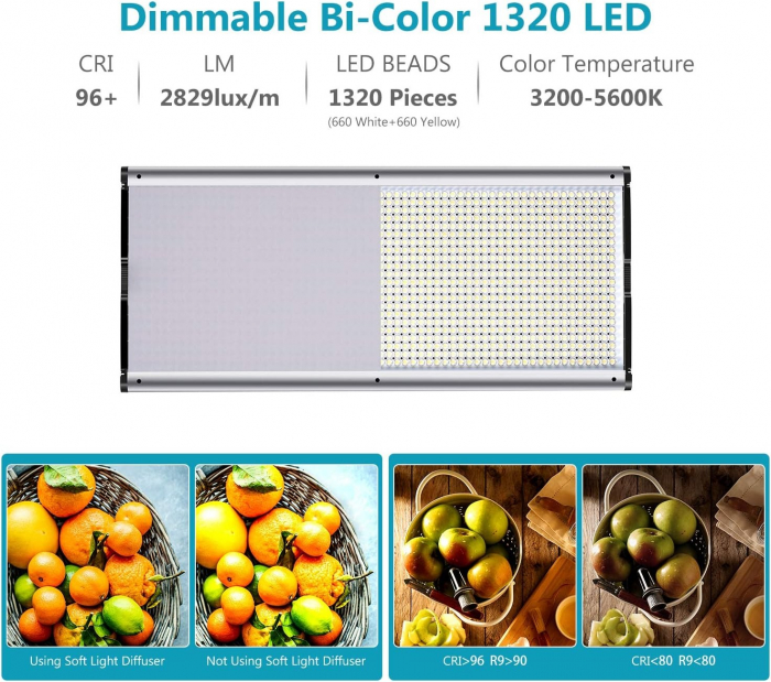 Panou Neewer Bi Color 1320 LED cu accesorii incluse si geanta de transport [6]