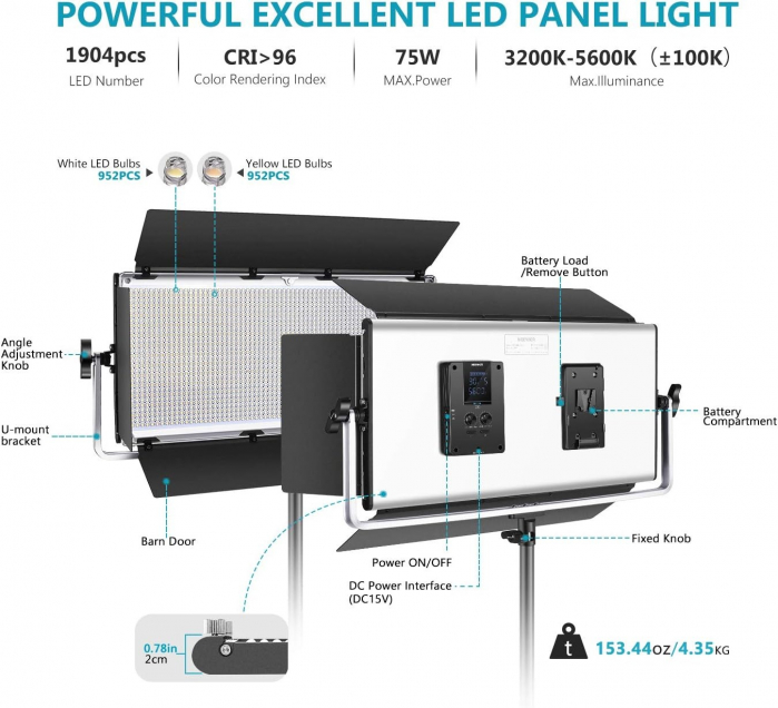Panou Neewer Bi Color NL1920 cu 1904 LED, telecomanda control si geanta transport [2]