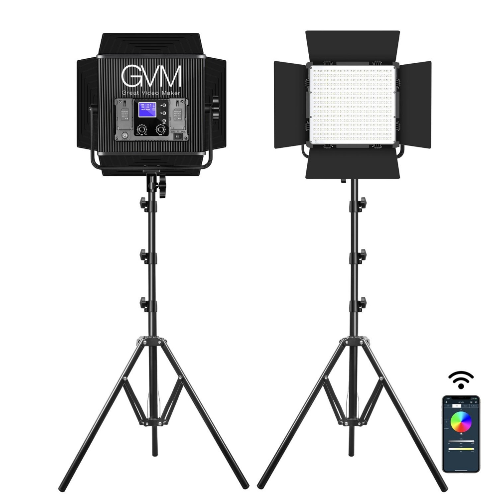 Panou RGB GVM 50RS, 384 LED, trepied 200 cm inclus, accesorii alimentare [4]