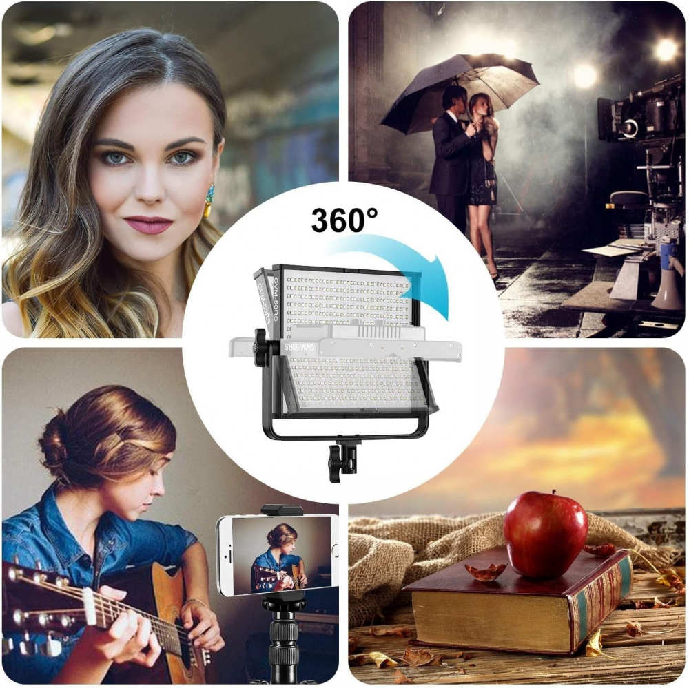 Panou RGB GVM 50RS, 384 LED, trepied 200 cm inclus, accesorii alimentare [9]