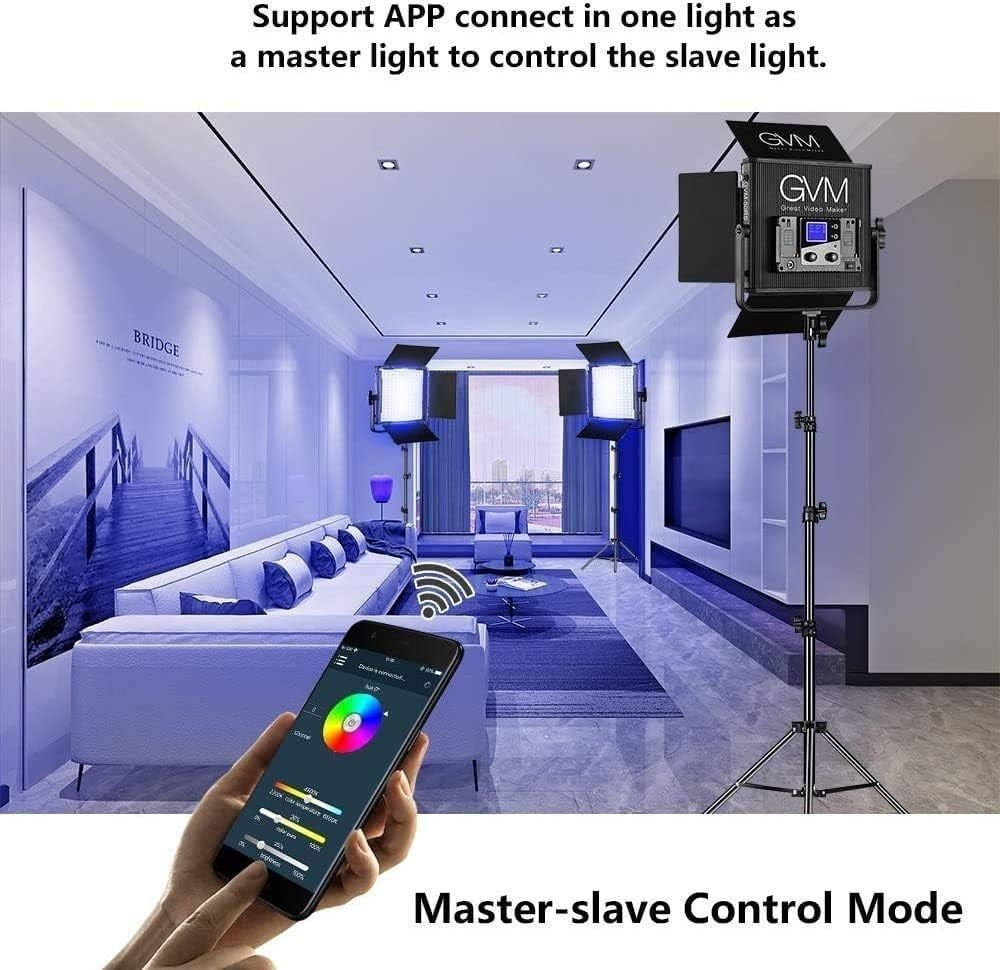 Panou RGB GVM 50RS, 384 LED, trepied 200 cm inclus, accesorii alimentare [7]