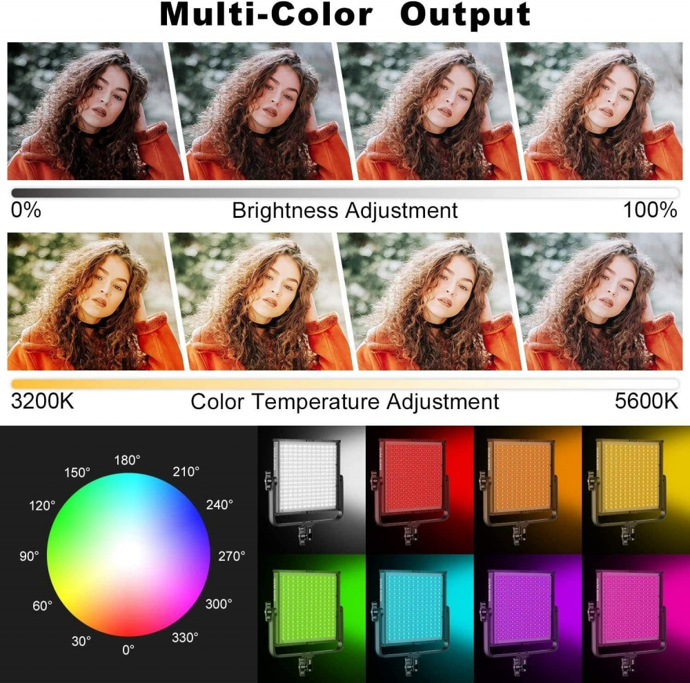 Panou RGB GVM 50RS, 384 LED, trepied 200 cm inclus, accesorii alimentare [6]