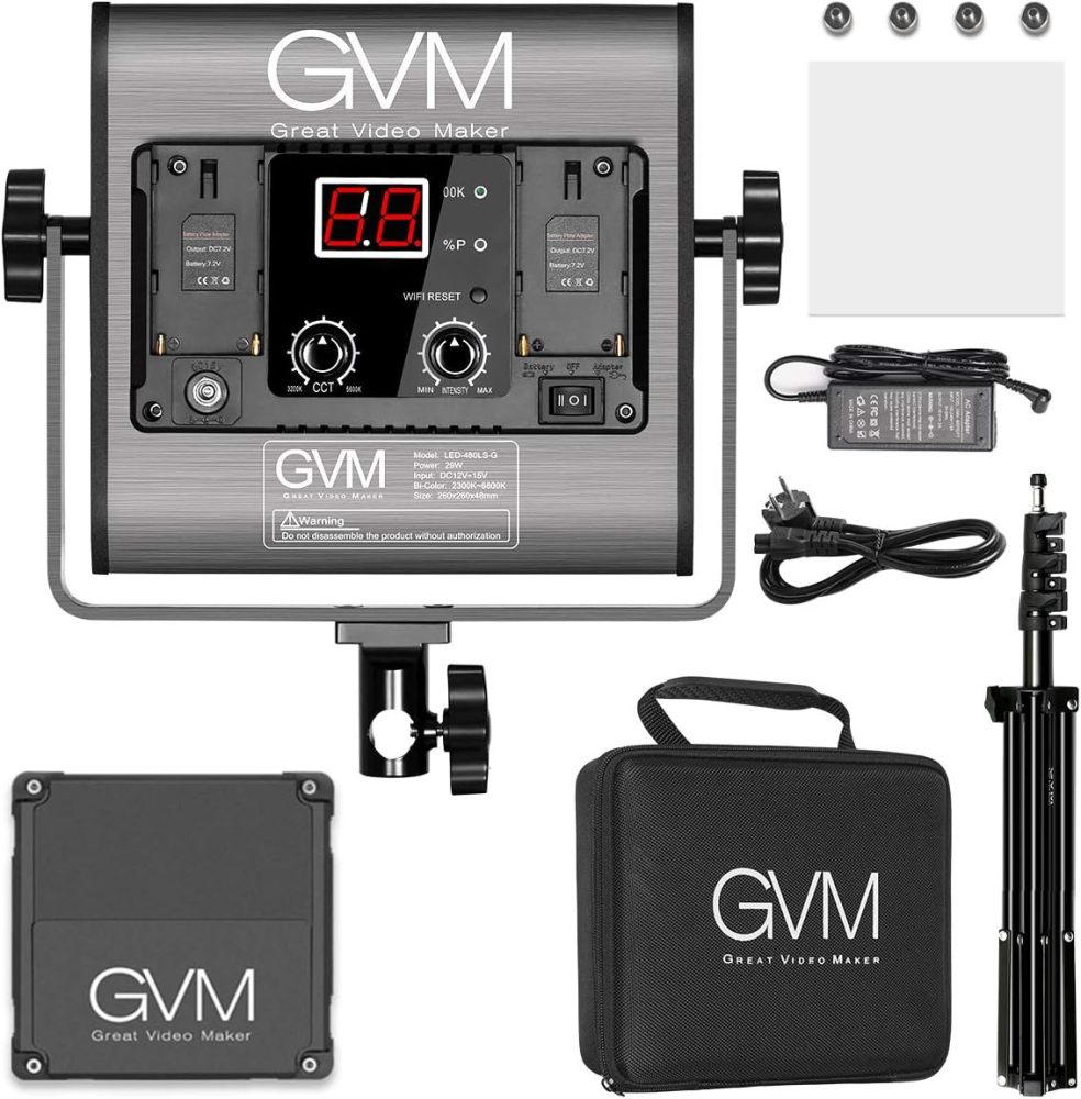 Panou video LED GVM 480LS cu stativ reglabil, 2300K-6800K, CRI97+, TLCI97+, control Bluetooth prin aplicatie, iluminare continua pentru fotografie si filmare [2]