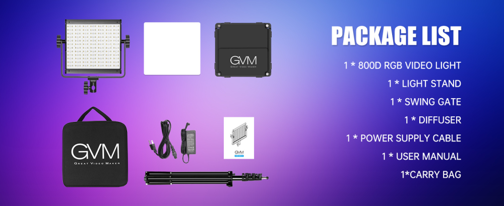 Panou video LED GVM 800D RGB cu stativ reglabil 2 m, 3200K-5600K, control prin aplicatie, CRI97+, 18 efecte speciale, lumina continua pentru fotografie si filmare [2]