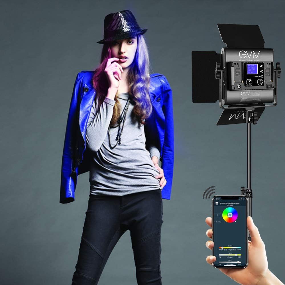 Panou video LED GVM 800D RGB cu stativ reglabil 2 m, 3200K-5600K, control prin aplicatie, CRI97+, 18 efecte speciale, lumina continua pentru fotografie si filmare [5]