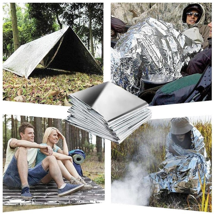 Patura termica de urgenta, multifunctionala, folie de aluminiu de inalta calitate, 130x210 cm [3]
