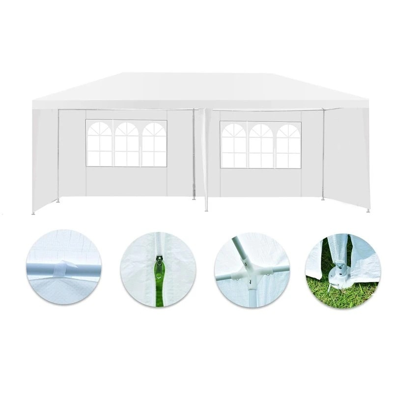 Pavilion de gradina,curte,evenimente 3x6m cu 6 pereti laterali cu ferestre - Alb [5]