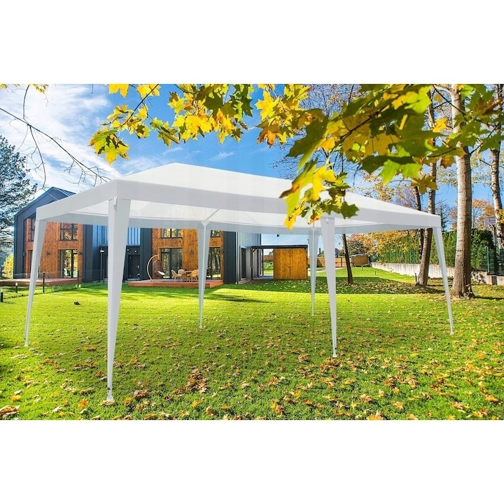 Pavilion / Foisor de gradina impermeabil 3x6x2.5 m, cadru metalic din otel, acoperis din polietilena 100 g/m², alb, rezistent la apa si UV, pentru curte, terasa si eveniment [6]