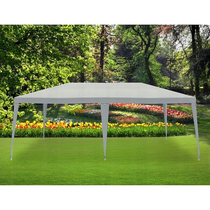 Pavilion / Foisor de gradina impermeabil 3x6x2.5 m, cadru metalic din otel, acoperis din polietilena 100 g/m², alb, rezistent la apa si UV, pentru curte, terasa si eveniment [7]