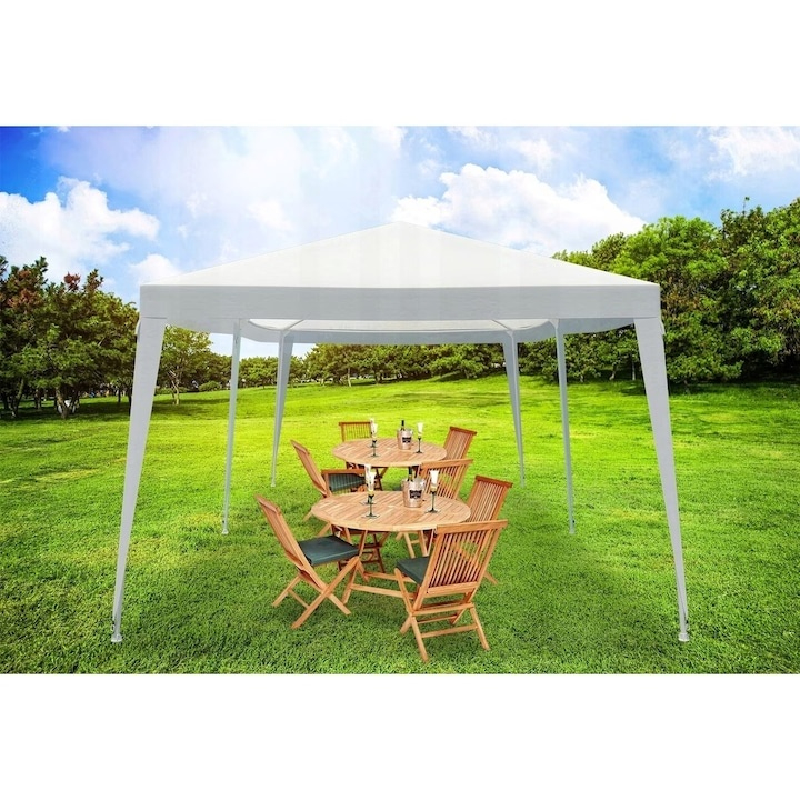Pavilion / Foisor de gradina impermeabil 3x6x2.5 m, cadru metalic din otel, acoperis din polietilena 100 g/m², alb, rezistent la apa si UV, pentru curte, terasa si eveniment [8]