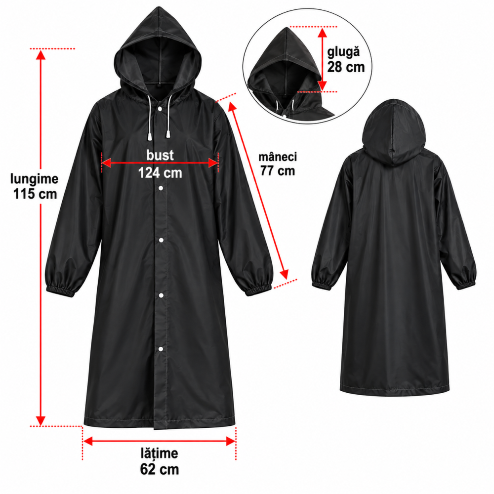 Pelerina de ploaie neagra 115 x 62 cm, EVA, cu gluga si maneci lungi, impermeabila [2]