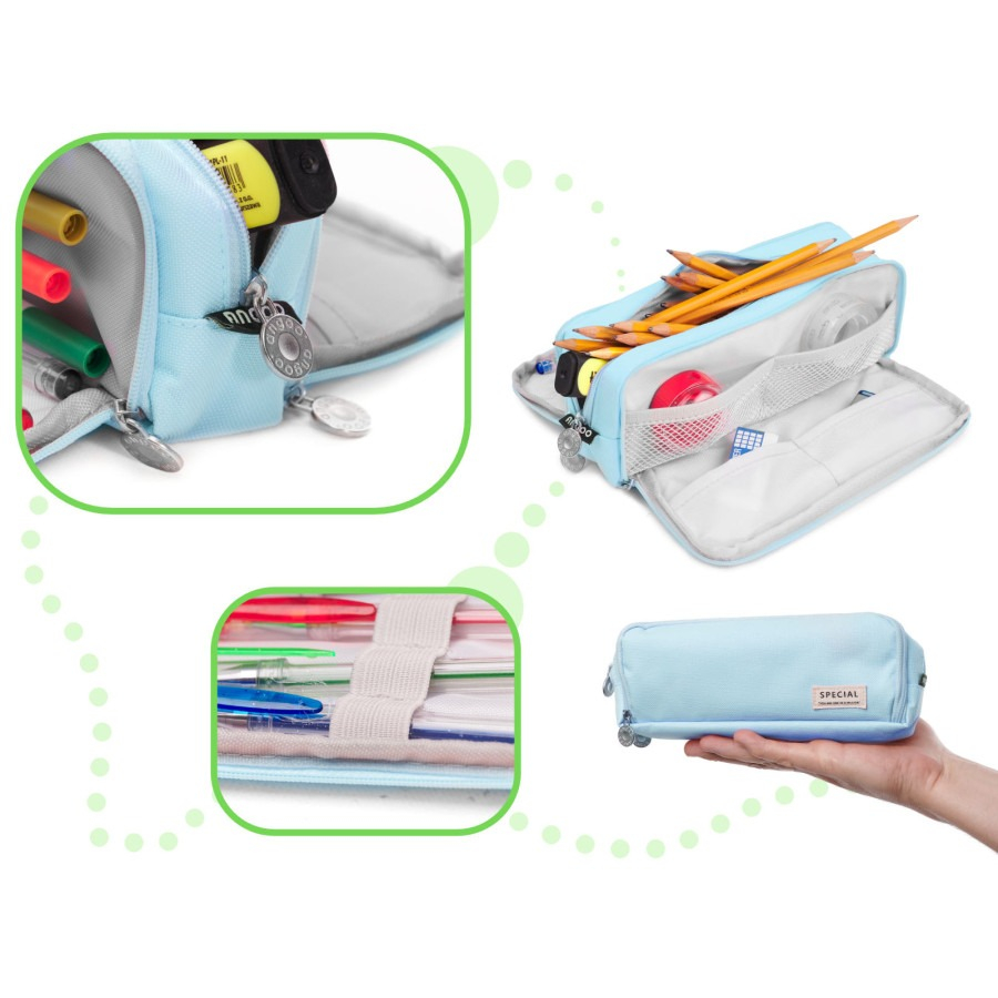 Penar pentru scoala, 3 compartimente, poliester, 22 x 5 x 9 cm, albastru [7]