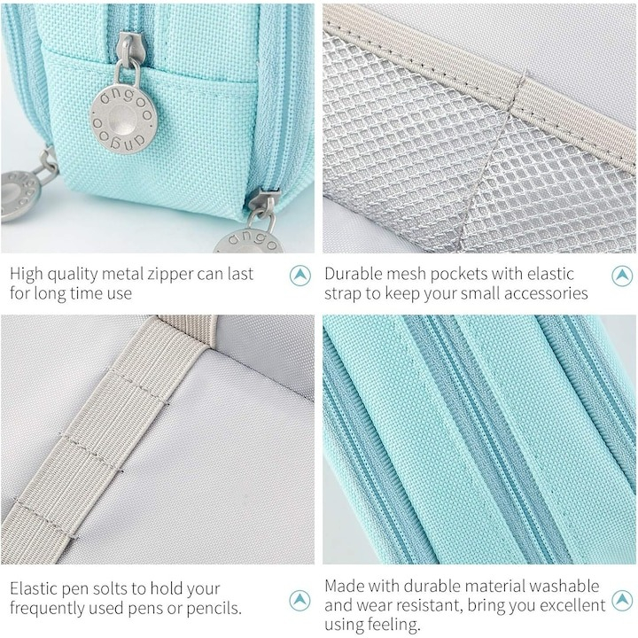 Penar pentru scoala, 3 compartimente, poliester, 22 x 5 x 9 cm, albastru [2]