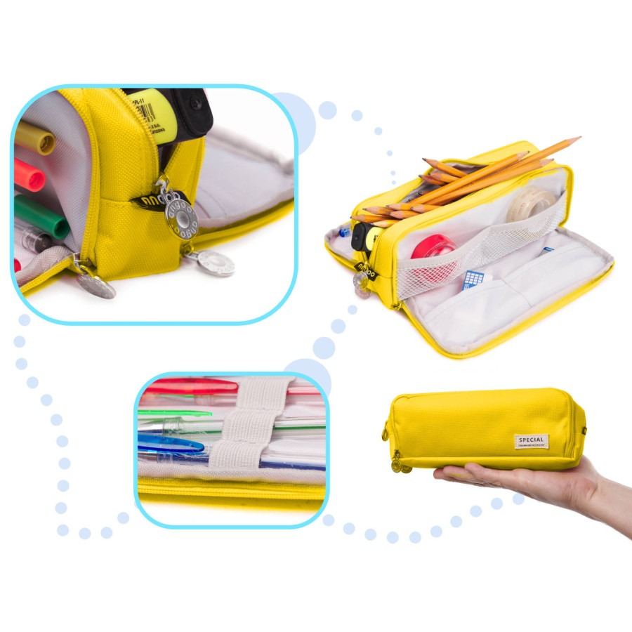 Penar pentru scoala, 3 compartimente, poliester, 22 x 5 x 9 cm, galben [3]