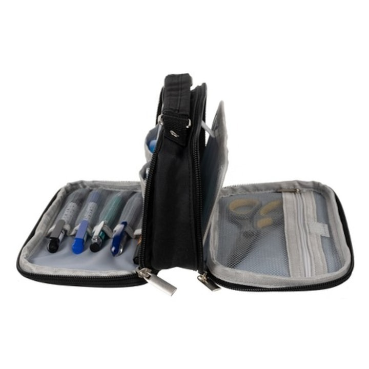 Penar pentru scoala cu 2 compartimente, 23x7.5x11.5 cm - Negru [3]