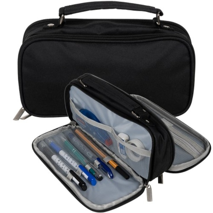 Penar pentru scoala cu 2 compartimente, 23x7.5x11.5 cm - Negru [6]
