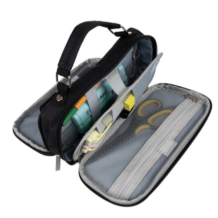 Penar pentru scoala cu 2 compartimente, 23x7.5x11.5 cm - Negru [4]
