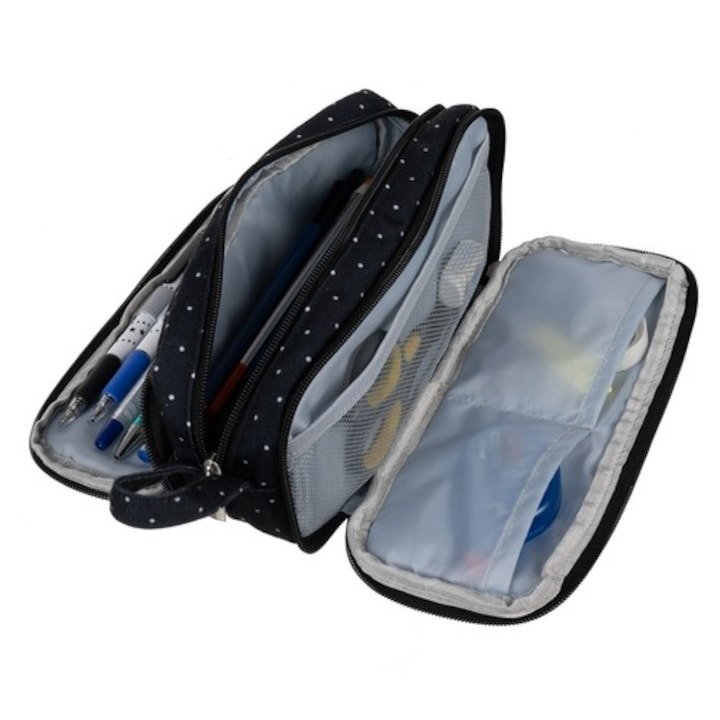 Penar pentru scoala cu 3 compartimente, designe buline , 24x9x11 cm - Negru [5]