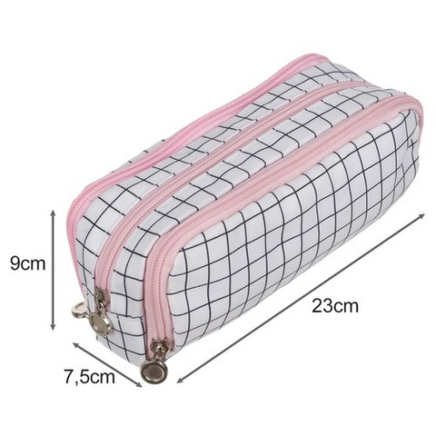 Penar scolar extensibil cu 3 compartimente, model alb-negru in carouri, organizator rechizite si accesorii, 26 x 9 x 7.5 cm [2]