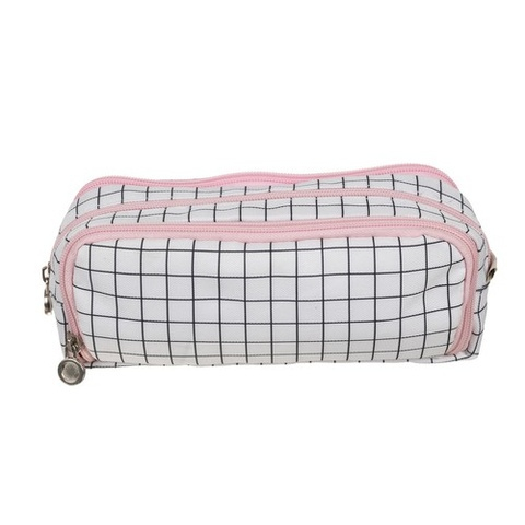 Penar scolar extensibil cu 3 compartimente, model alb-negru in carouri, organizator rechizite si accesorii, 26 x 9 x 7.5 cm [3]