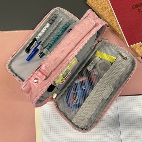 Penar scolar multifunctional cu organizare pe doua niveluri, buzunare interioare si suport pentru instrumente de scris, roz, 23 x 11 x 7 cm [8]