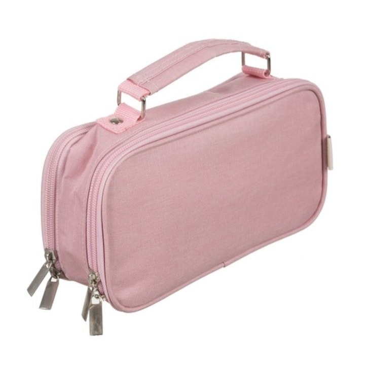 Penar scolar multifunctional cu organizare pe doua niveluri, buzunare interioare si suport pentru instrumente de scris, roz, 23 x 11 x 7 cm [13]