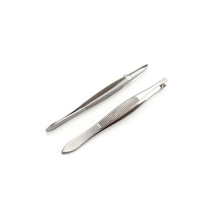 Penseta cosmetica dreapta din inox, clasica, pentru sprancene, prindere precisa, indepartare fire par [2]