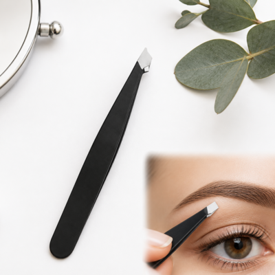 Penseta cosmetica neagra 9.6 x 1 x 0.4 cm, otel inoxidabil rezistent, varf oblic ascutit si fin, pentru pensarea precisa a sprancenelor si firelor scurte [2]