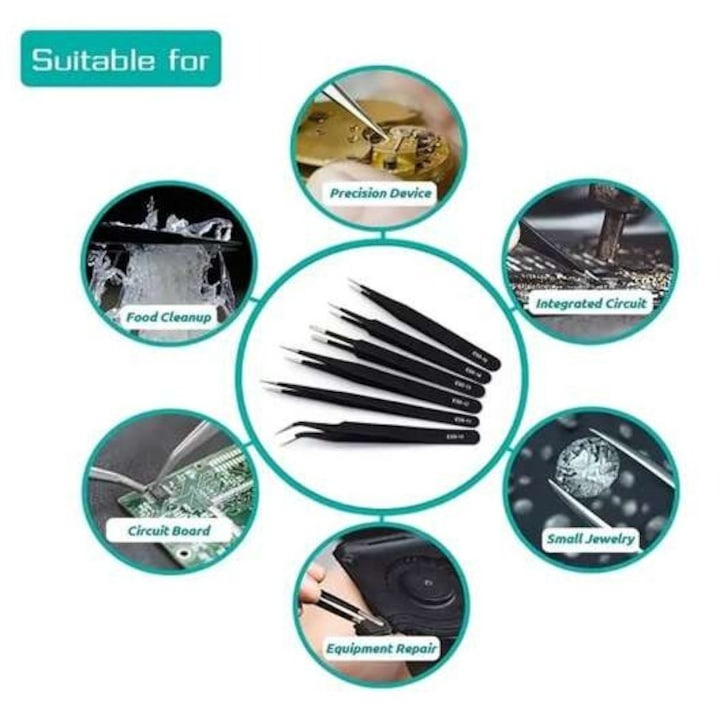 Pensetă de precizie ESD-11, 141 mm, antistatică, din oțel inoxidabil, cu vârf subțire – ideală pentru electronică, bijuterii și lucrări fine [6]