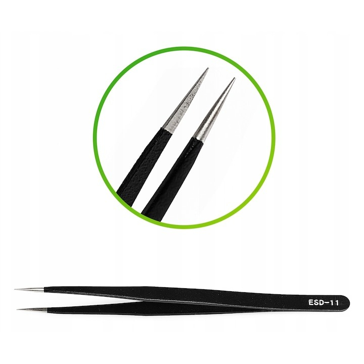 Pensetă de precizie ESD-11, 141 mm, antistatică, din oțel inoxidabil, cu vârf subțire – ideală pentru electronică, bijuterii și lucrări fine [2]