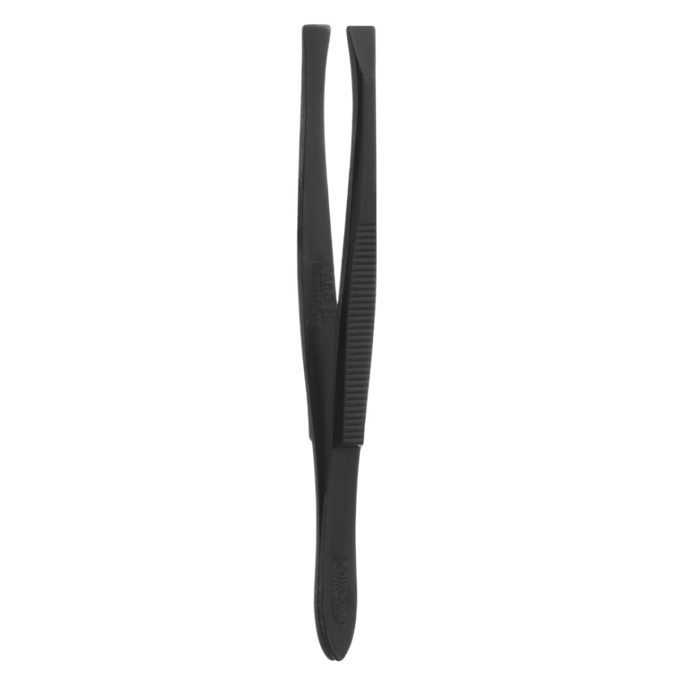Penseta neagra 8.3 cm, varf plat drept tesit, otel carbon, penseta cosmetica pentru sprancene si fire de par, precizie ridicata pentru uz profesional si personal [7]