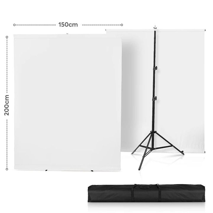 Perete fundal de studio, trepied tip T, panza alba inclusa 200x150 cm, geanta transport inclusa [2]