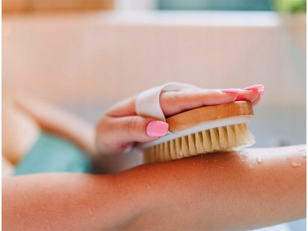 Perie anticelulitica pentru masaj corporal uscat, cu peri duri si maner din lemn, maro [8]