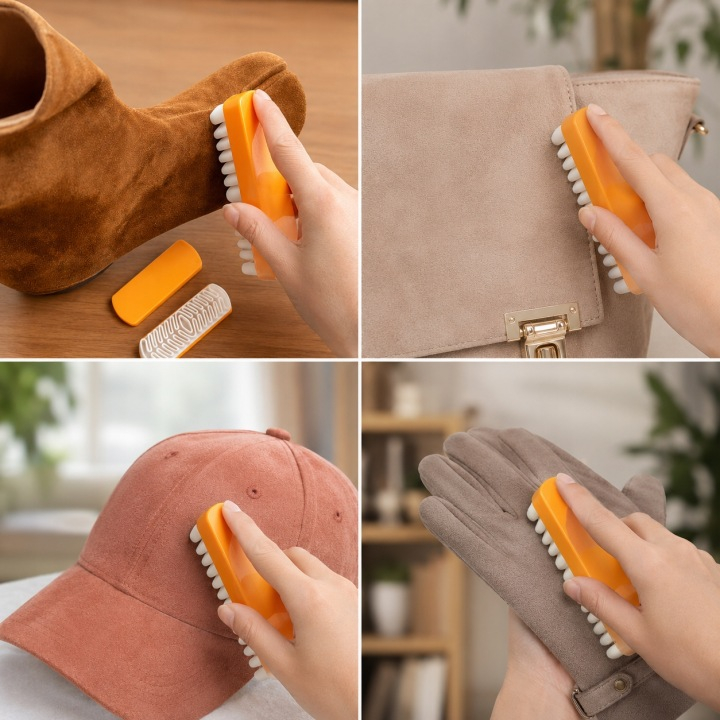 Perie Crep Profesionala pentru Curatarea Pielii Intoarse si Nubuck, Radiera din Cauciuc Creponat, pentru Incaltaminte, Genti si Haine din Piele, 12.4 x 4 cm [5]