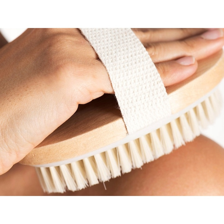 Perie de masaj pentru exfoliere uscata, peri naturali de agave, masaj anticelulitic, stimularea circulatiei si curatarea porilor, forma ovala ergonomica, lemn si peri naturali, 12.5 x 6.5 x 3.5 cm, ma [12]