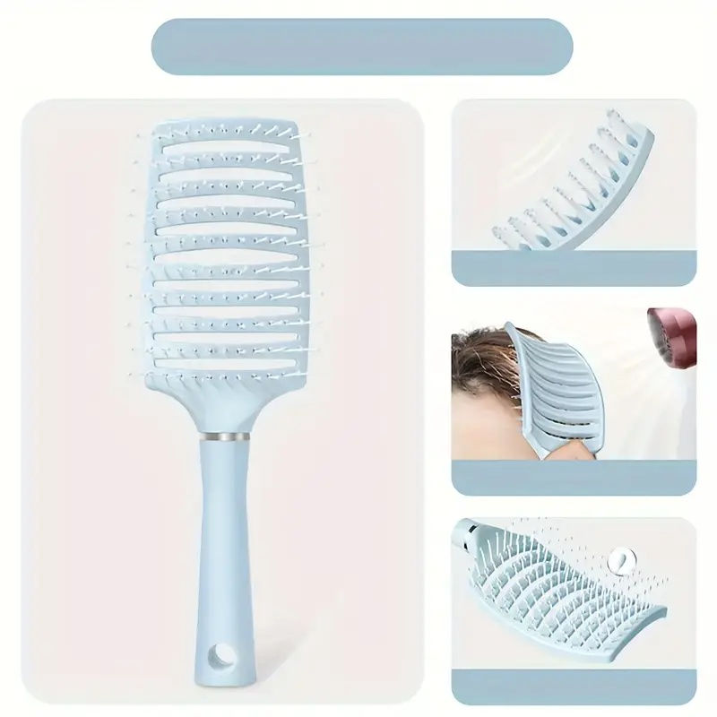 Perie de păr profesională ventilată, anti-încâlcire, cu peri flexibili și mâner ergonomic, pentru uscare rapidă și coafare zilnică, culoare bleu - Dactylion [3]