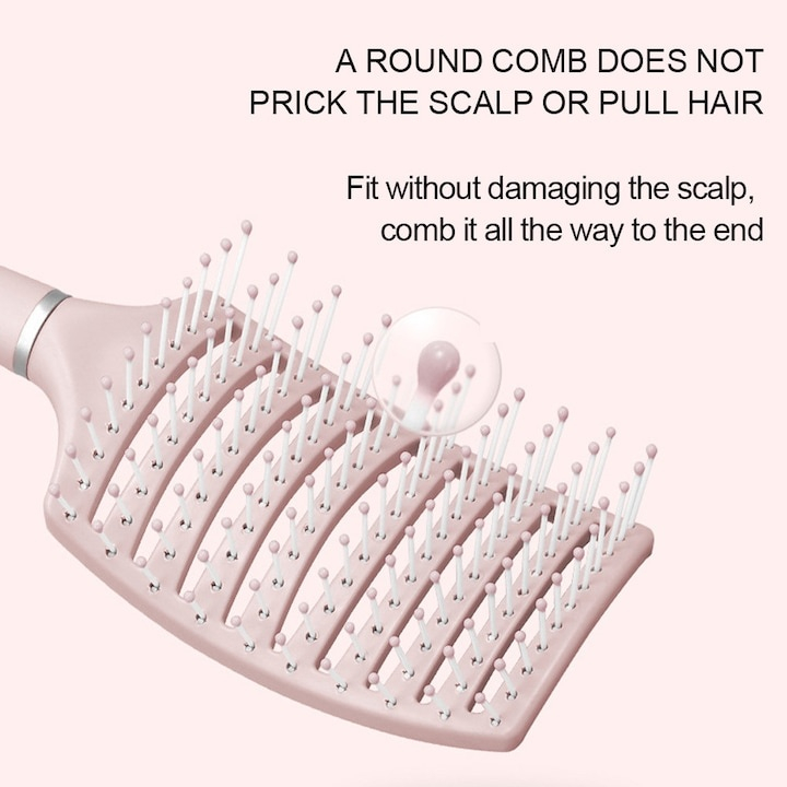Perie de păr profesională, ventilată, anti-încâlcire, cu peri flexibili și mâner ergonomic, pentru uscare rapidă și coafare zilnică, roz – Dactylion [4]