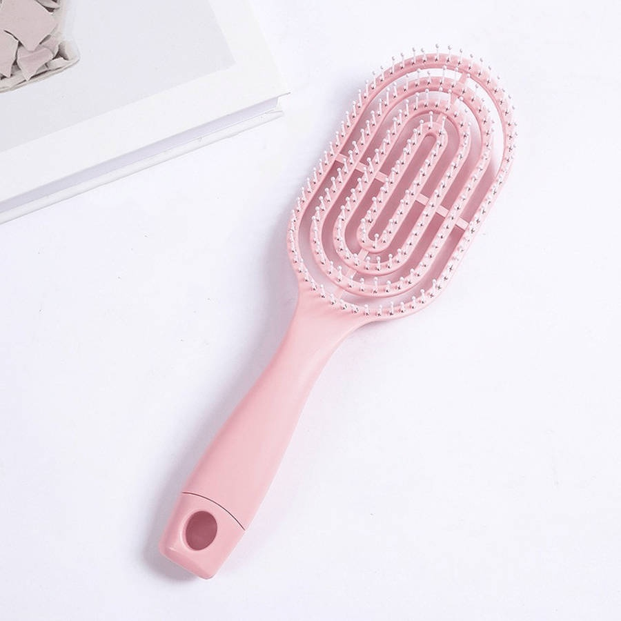 Perie de păr profesională, ventilată, anti-încâlcire, formă ovală, cu peri flexibili și mâner ergonomic, pentru uscare rapidă și coafare zilnică, roz – Dactylion [4]