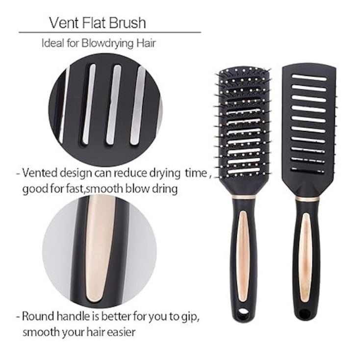 Perie de par profesionala, ventilata, dreptunghiulara, anti incurcare, cu peri flexibili si maner ergonomic, pentru uscare rapida si coafare zilnica, neagra cu insertii aurii [4]