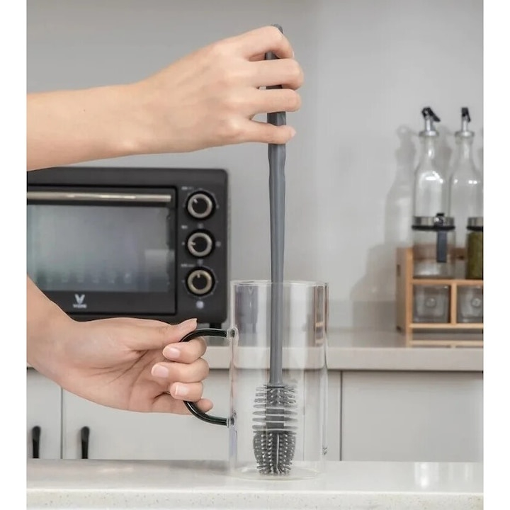 Perie pentru curatare sticle, pahare, borcane, vaze, silicon/plastic, gri, 32.5 x 3 cm [5]