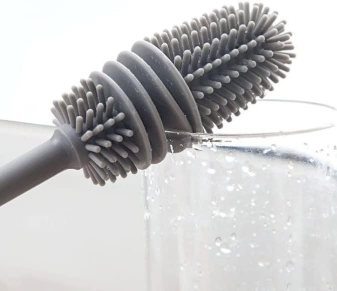 Perie pentru curatare sticle, pahare, borcane, vaze, silicon/plastic, gri, 32.5 x 3 cm [2]