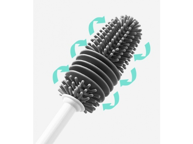 Perie pentru curatare sticle, pahare, borcane, vaze, silicon/plastic, gri, 32.5 x 3 cm [16]